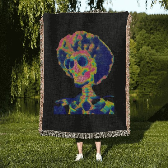 Skull wiith Sunglasses Woven Blankets