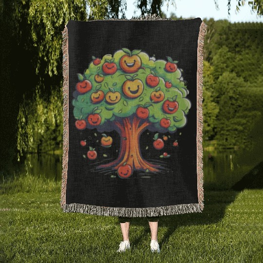 Apples Tree Fruit Orchard Apple Picking Cute Woven Blankets