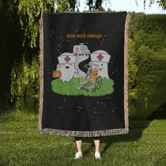Funny Halloween Boo Boo Crew Ghost Nurse Woven Blankets