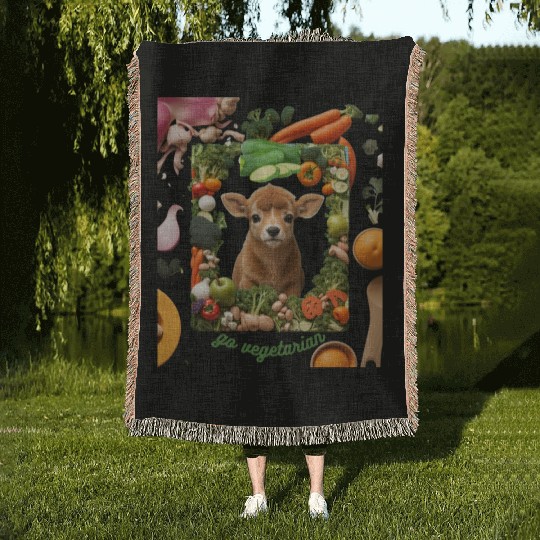 cow animal vegetarian Woven Blankets