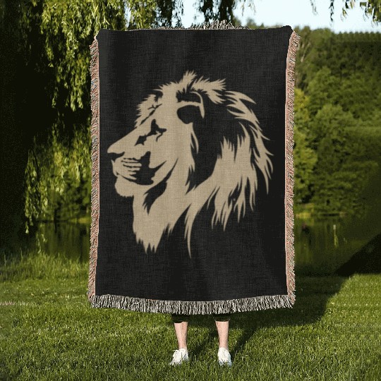 Lion Portrait (sand) Woven Blankets