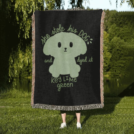 Key Lime Green Dog Woven Blankets