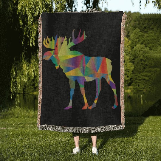 Moose Art Colorful Elk Canada Alaska Hunting Deer Woven Blankets