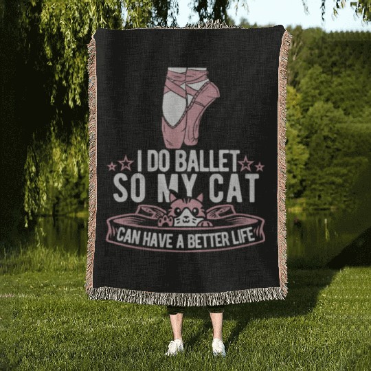 Ballet Ballerina Cat Woven Blankets