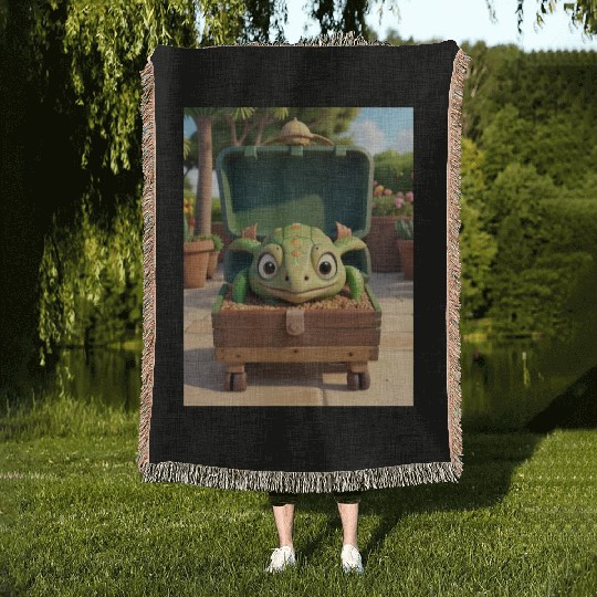 Tortuga grande con caja en jardin Woven Blankets