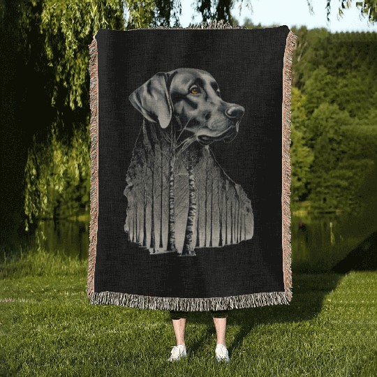 Funny black labrador charcoal drawing Woven Blankets