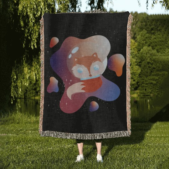 A fox wandering in space Woven Blankets