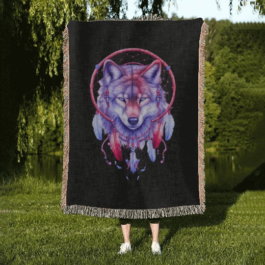 Whimsical Wilderness Wolf Woven Blankets