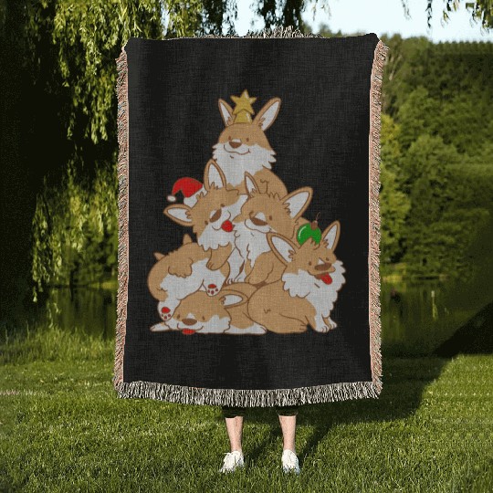 Corgi Dog Christmas Tree Animals Lover Xmas Woven Blankets