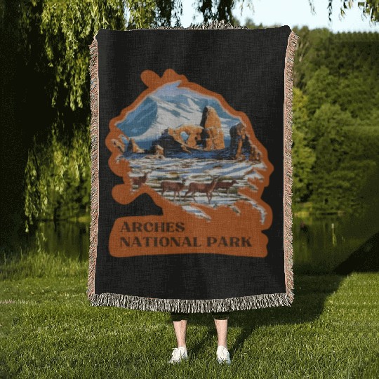 Arches National Park Stickers Woven Blankets