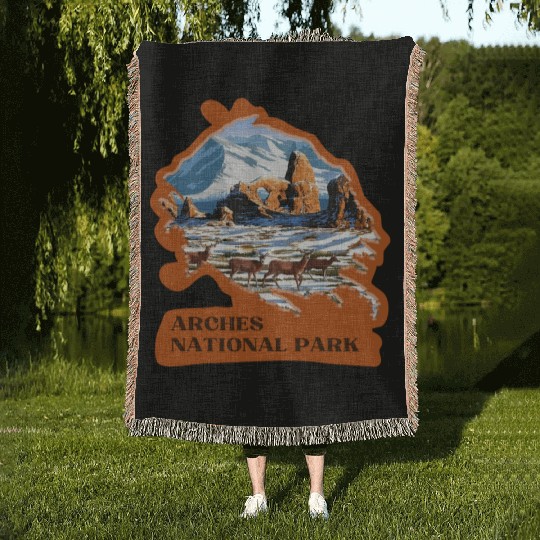 Arches National Park Stickers Woven Blankets