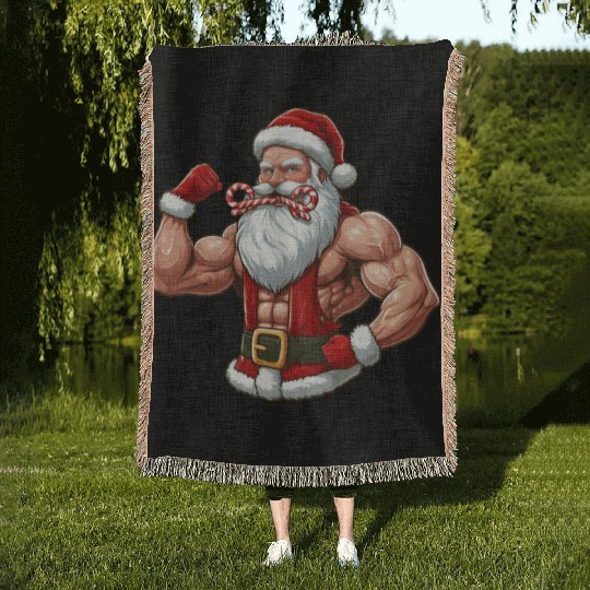 Muscular Santa Fit for the holidays Woven Blankets
