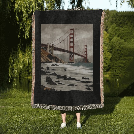 Golden Gate Bridge California Woven Blankets, Golden Gate