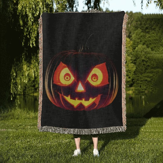 Hallowen Spooky Pumpkin Design Gift for Hallows Woven Blankets