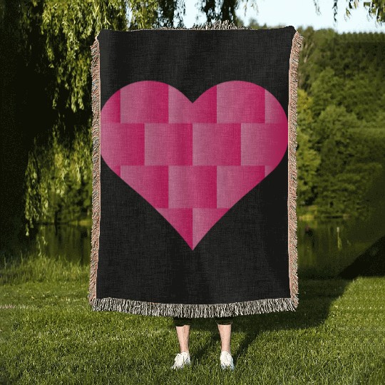 Pink Cute Heart Icon Woven Blankets