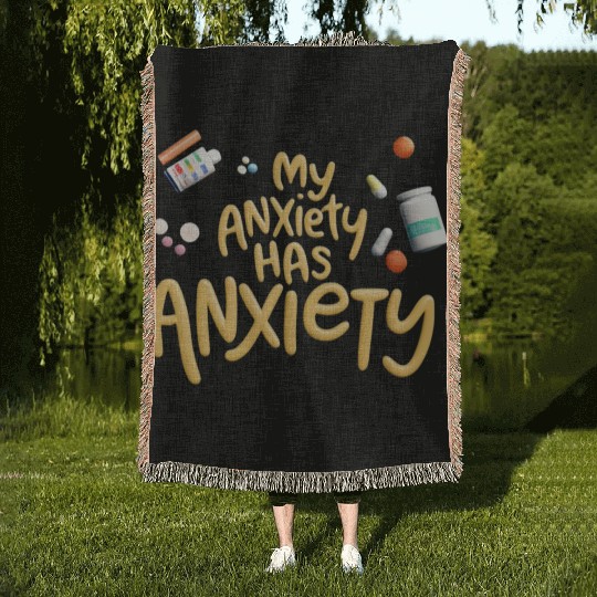ANXIETY FUNNY Woven Blankets