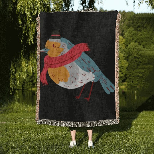 Robin With a Scarf Woven Blankets