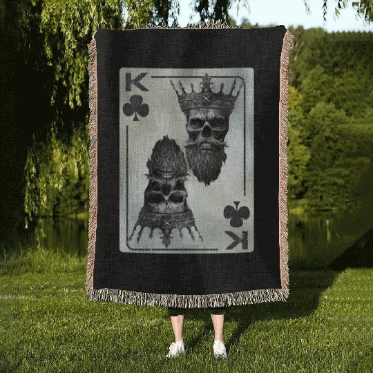 Gothic Card Game Clubs King Creepy Woven Blankets