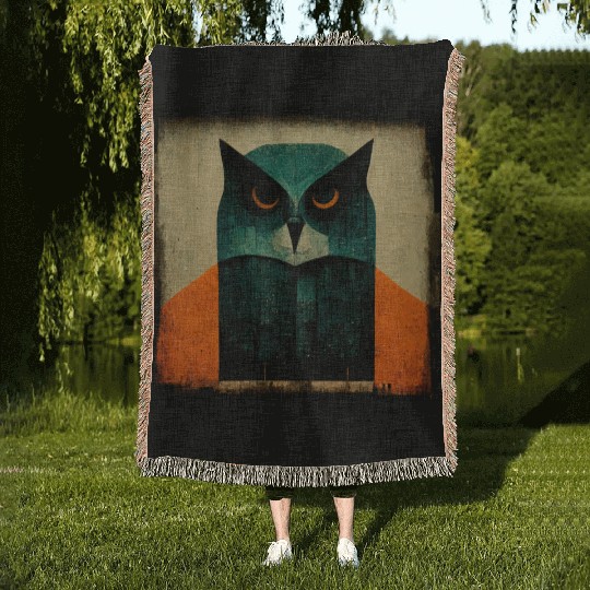 Mod Owl: Disapproving Owl Woven Blankets
