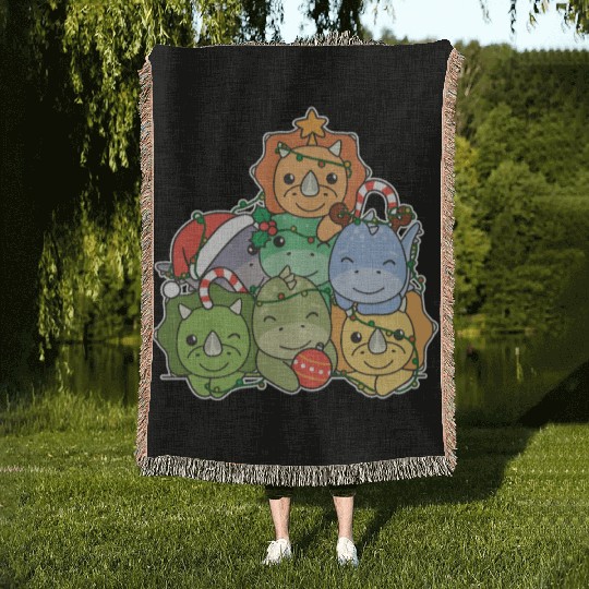 Dinosaur Christmas Tree Funny Animal Woven Blankets