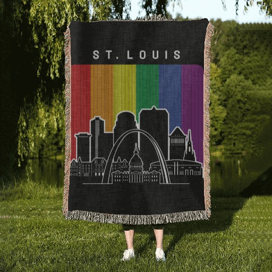 St. Louis Missouri Rainbow Flag LGBTQAI Pride Woven Blankets