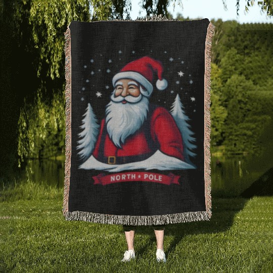 North Pole santa merry christmas Woven Blankets