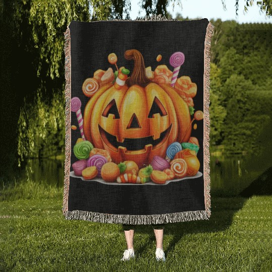 Fun Halloween Sweet Pumpkin Sugar Magic Woven Blankets