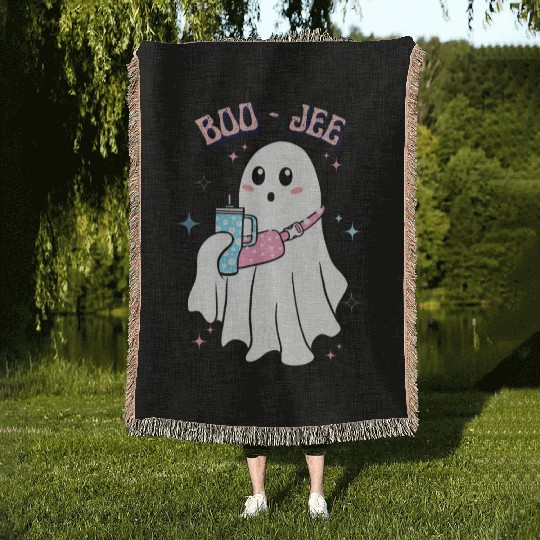 BOO-JEE Spooky Cute Ghost Halloween Costume Design Woven Blankets