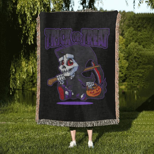 Halloween Trick or Treat Grim Reaper Woven Blankets