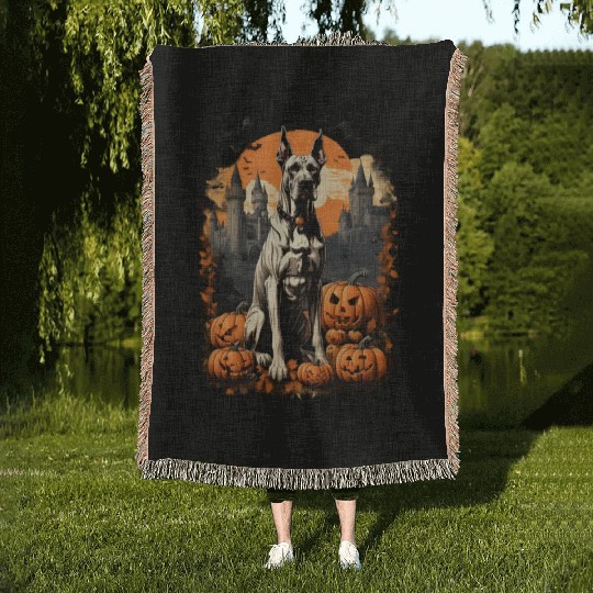 Bewitching Halloween Delight with Pumpkins and Bat Woven Blankets