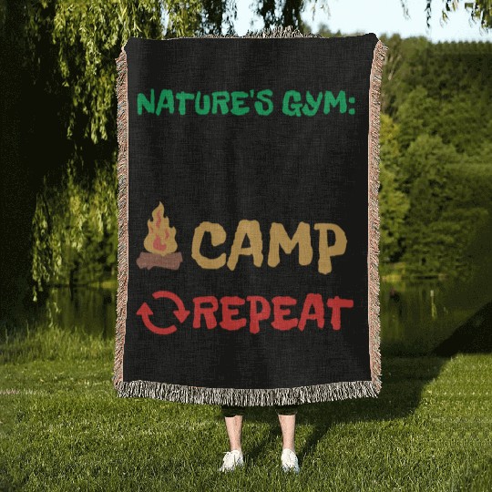 Nature's Gym: Hiking Camp Repeat Camping Hiking Woven Blankets