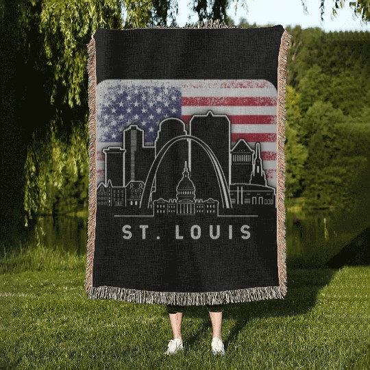 St. Louis Missouri American Flag Vintage Woven Blankets