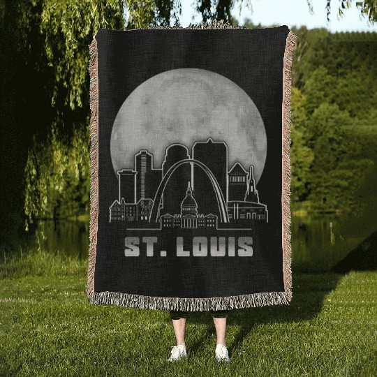 St. Louis Missouri Full Moon Woven Blankets