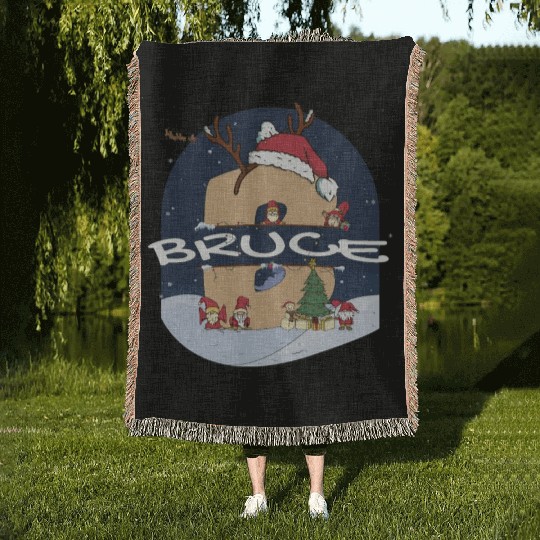 Awesome Bruce Name w Santa Hat in Xmas Theme Woven Blankets