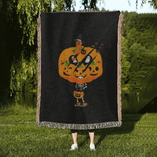 Halloween Harvest Pumpkin Slash Trick or Treater Woven Blankets