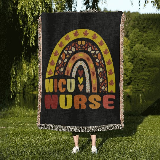 Rainbow Autumn NICU Nurse Maple Leaf Fall Vibes Woven Blankets