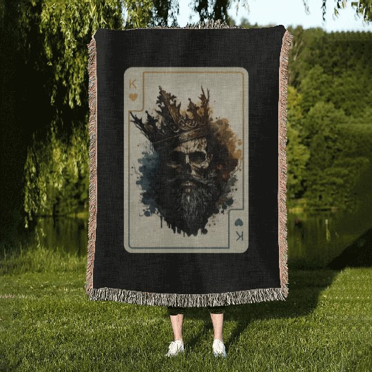 King of Hearts Creepy Card Game Poker Woven Blankets