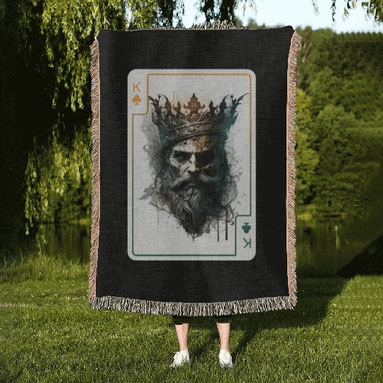 King Spades Halloween Creepy Gothic Poker Woven Blankets