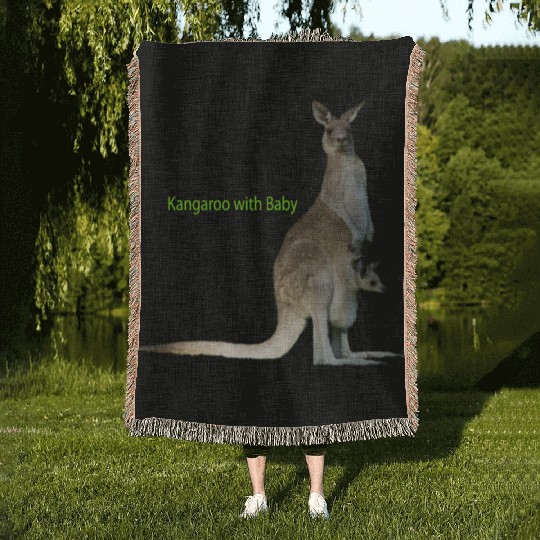 baby with kangaroo Woven Blankets