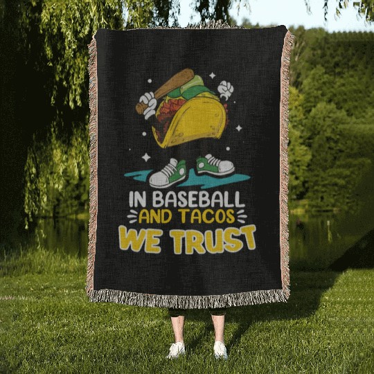 Taco Mexican Food Baseball Card Baseball Player Woven Blankets
