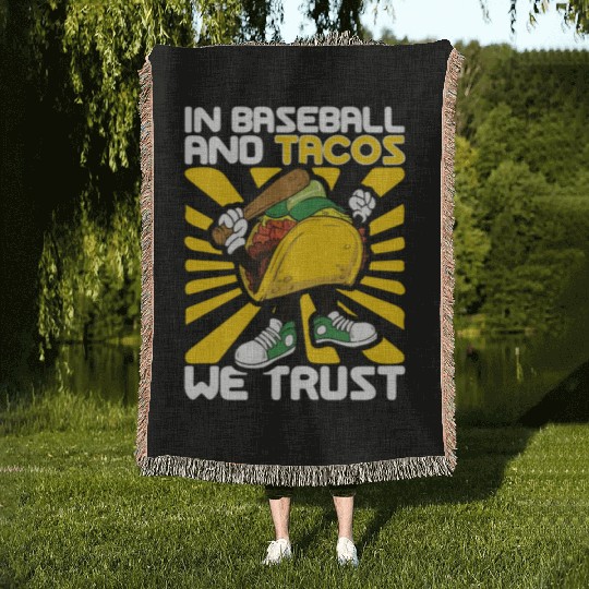 Taco Mexican Food Baseball Card Baseball Player Woven Blankets