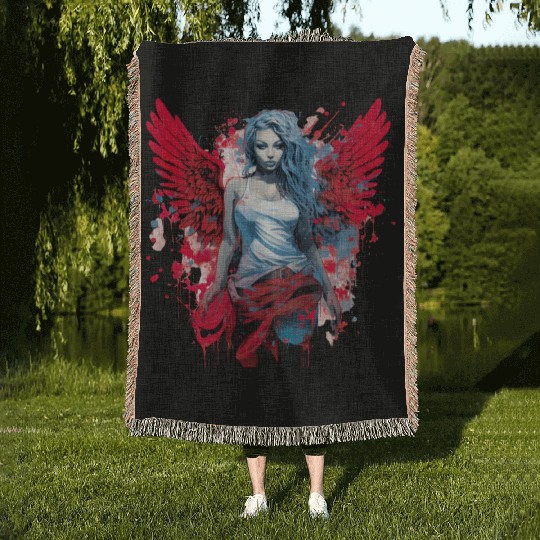 Woman with Angel Wings Angel Esoteric Wings Woven Blankets