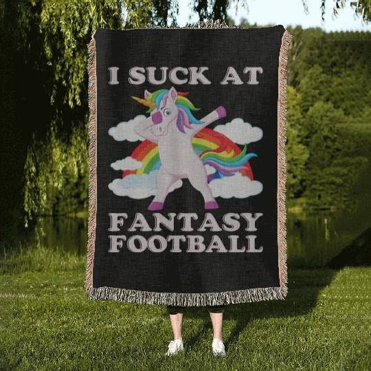 I suck at fantasy football dabbing unicorn funny Woven Blankets