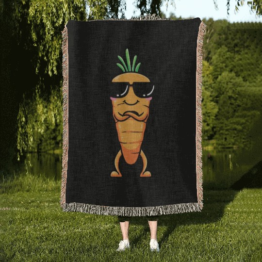 Carrot Emoticon Vegetable Vegan Vegetarian Woven Blankets
