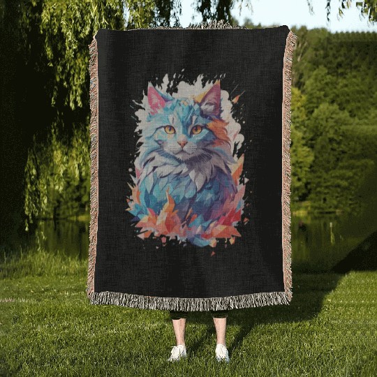Cute Crystal Fantasy Cat Design Woven Blankets