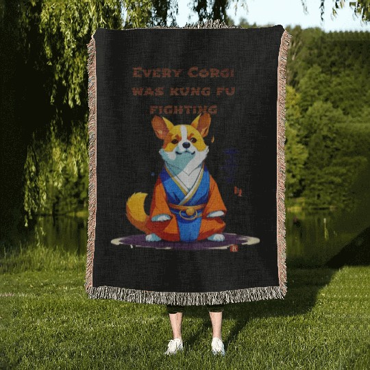 Every corgi was kung fu fighting Woven Blankets