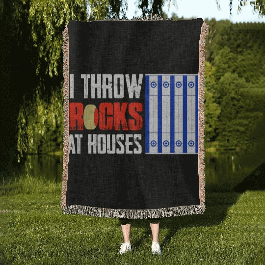 I Throw Rocks At Houses Curling Curler Ice Sport Woven Blankets