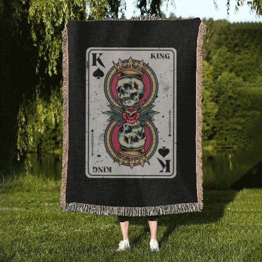 King on Spades Horror Halloween Card Game Creepy Woven Blankets