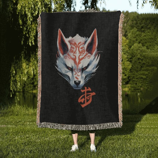 Anime Kitsune Fox Maske Kumiho Samurai Japan Woven Blankets