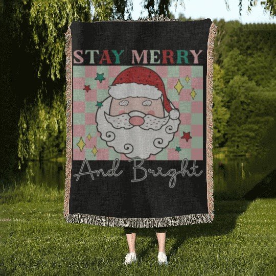 Stay merry and bright, Christmas funny design Woven Blankets